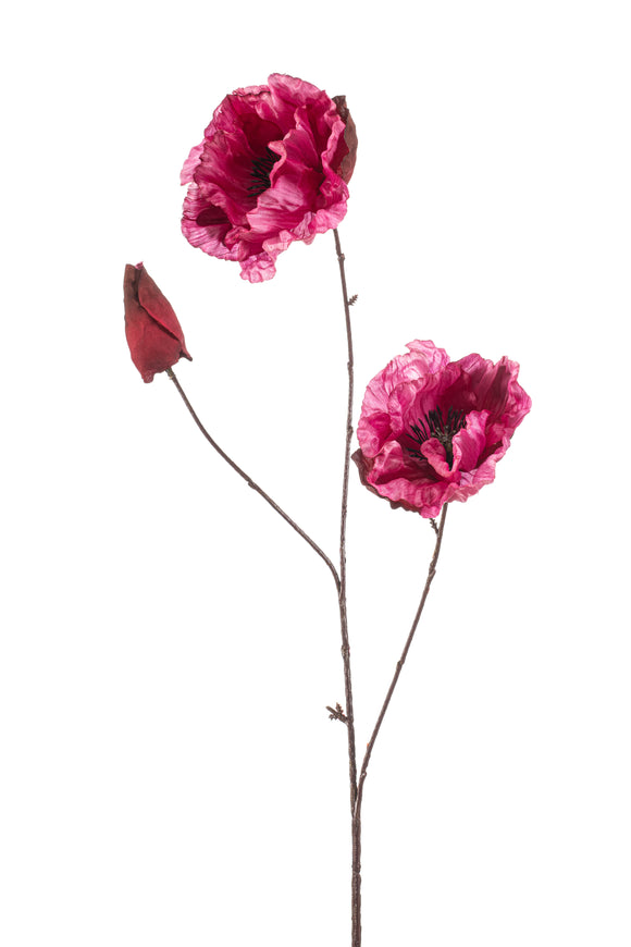 Coquelicots artificiels - 1 tige - Rose/ Noir