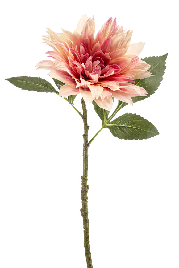 Dahlia XL artificiel - 1 tige - Pêche/ rose